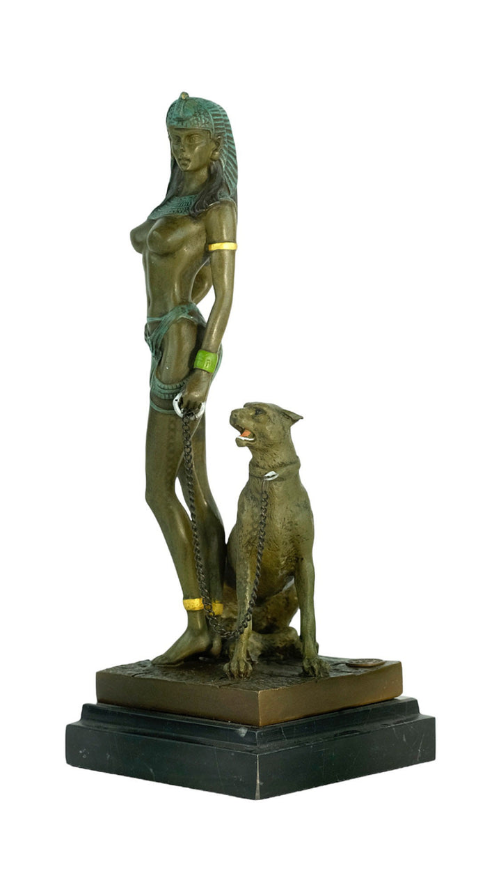 Bronze Sculpture of Cleopatra with a Panther Painted Bronze Statue Vienna Bronze Figurine Cleopatra Sculpture Classic Art Statue Panther Art