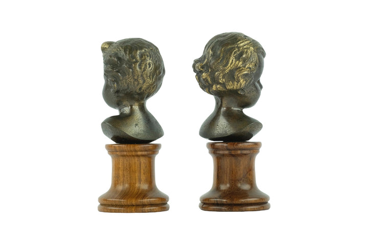Set of Antique Bronze Busts of a Boy and Girl Bronze Antique Sculptures of Children Italian Sculptures Antique Decoration Boy and Girl Art