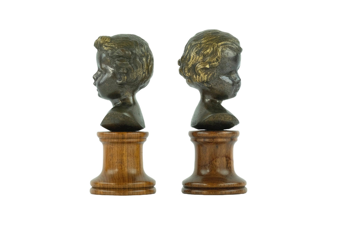 Set of Antique Bronze Busts of a Boy and Girl Bronze Antique Sculptures of Children Italian Sculptures Antique Decoration Boy and Girl Art