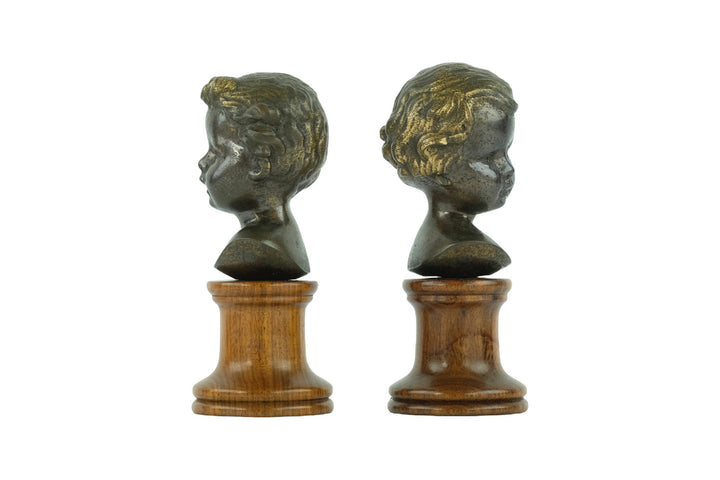 Set of Antique Bronze Busts of a Boy and Girl Bronze Antique Sculptures of Children Italian Sculptures Antique Decoration Boy and Girl Art