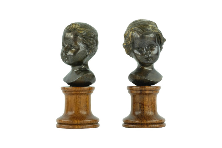 Set of Antique Bronze Busts of a Boy and Girl Bronze Antique Sculptures of Children Italian Sculptures Antique Decoration Boy and Girl Art