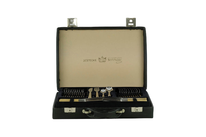 12 Persons Luxury Cutlery Set in Suitcase by SBS Solingen - 69 Pieces - 24 Carat Gold Plated Cutlery Set - German Cutlery Set by Solingen