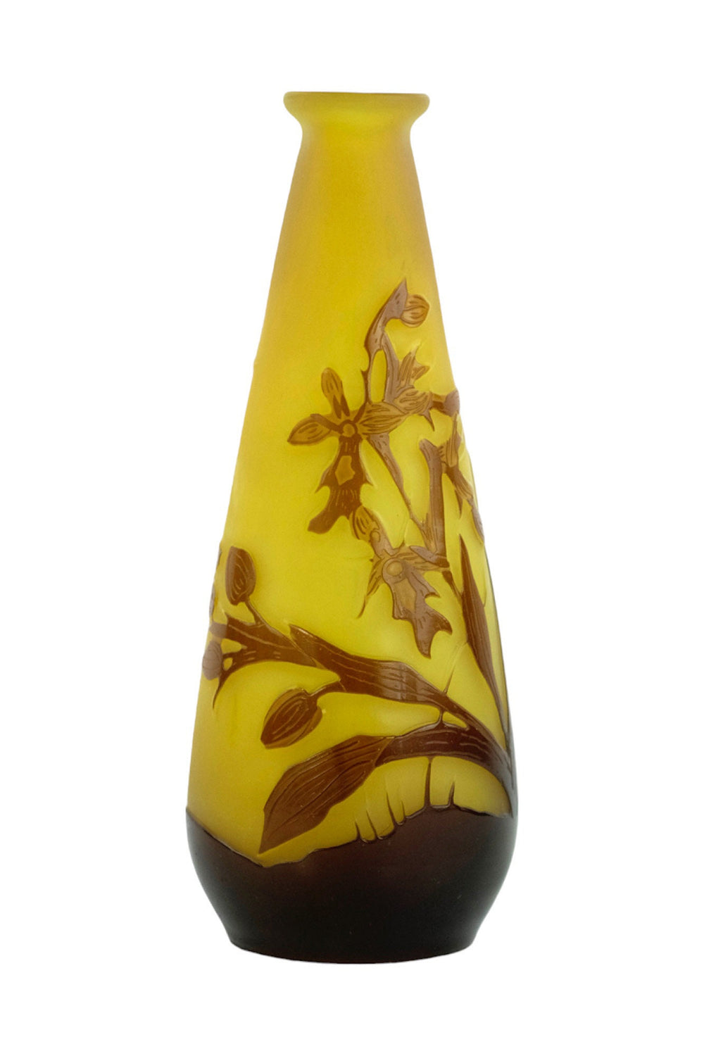 Original Cameo Glass Vase by Emile Galle with Floral Decor Art Nouveau Vase French Antiques Art Nouveau Decoration Glass Gallé Vase For Sale