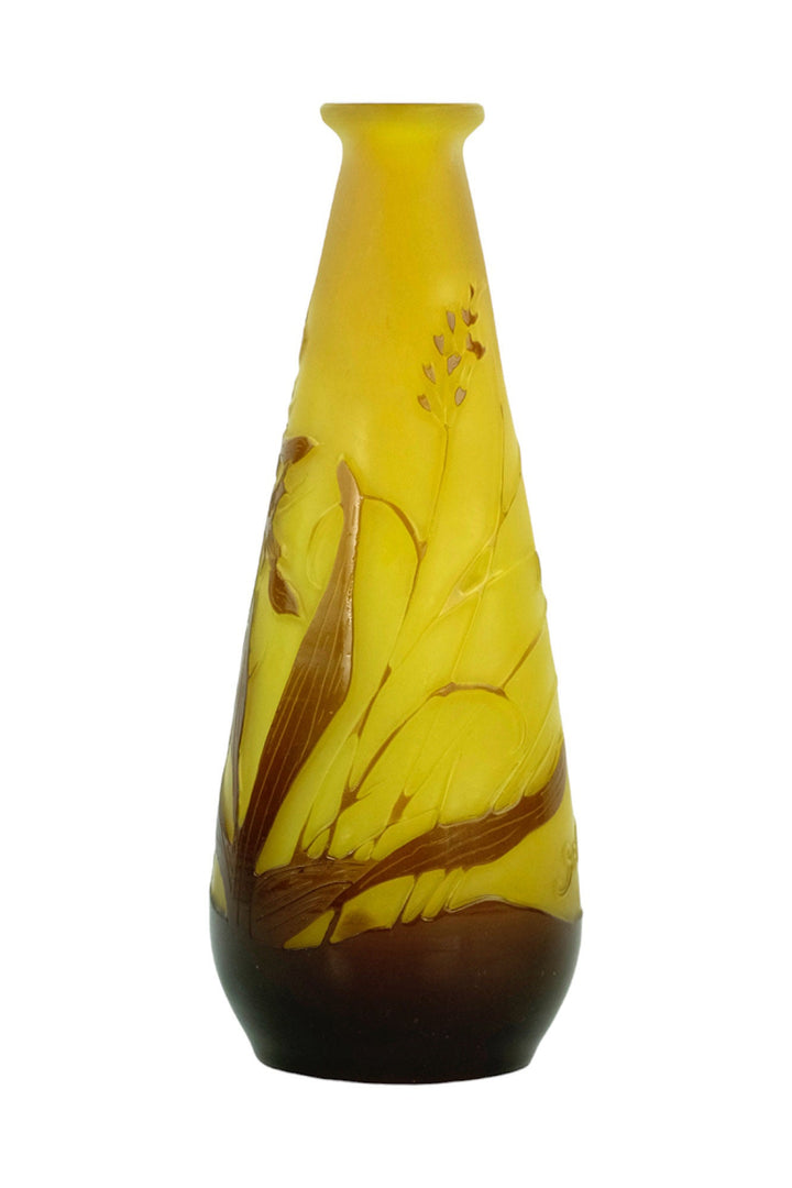 Original Cameo Glass Vase by Emile Galle with Floral Decor Art Nouveau Vase French Antiques Art Nouveau Decoration Glass Gallé Vase For Sale