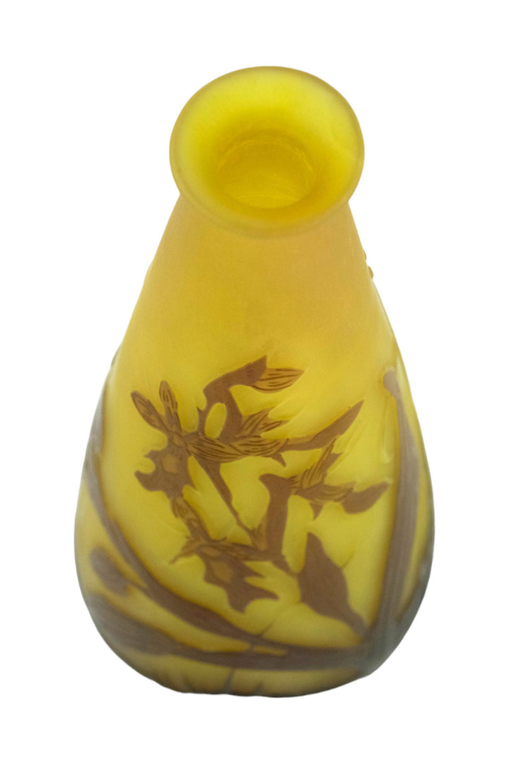 Original Cameo Glass Vase by Emile Galle with Floral Decor Art Nouveau Vase French Antiques Art Nouveau Decoration Glass Gallé Vase For Sale