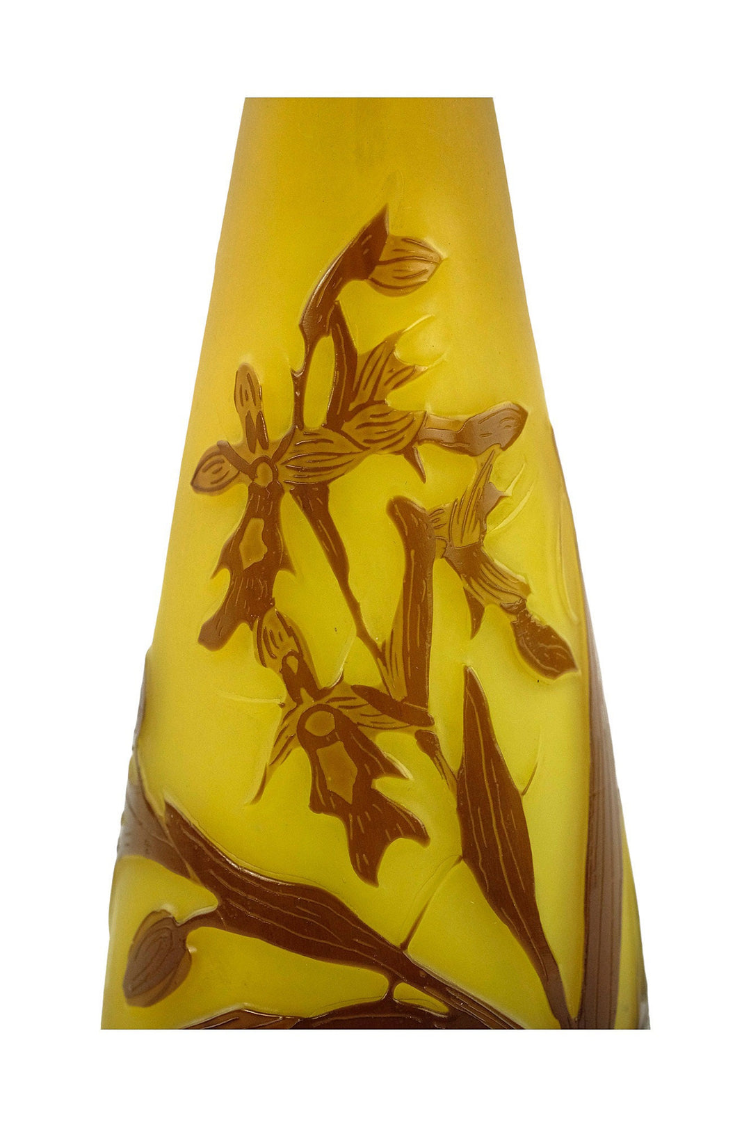Original Cameo Glass Vase by Emile Galle with Floral Decor Art Nouveau Vase French Antiques Art Nouveau Decoration Glass Gallé Vase For Sale