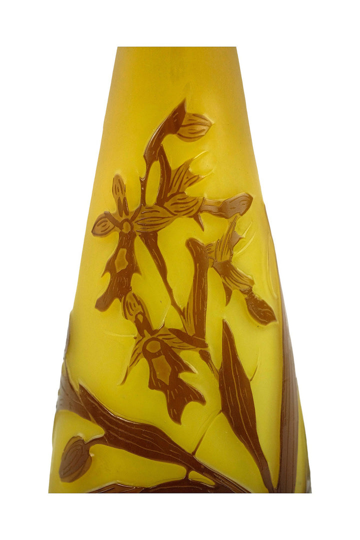 Original Cameo Glass Vase by Emile Galle with Floral Decor Art Nouveau Vase French Antiques Art Nouveau Decoration Glass Gallé Vase For Sale