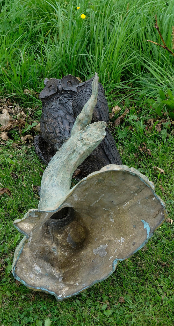 Large Bronze Sculpture of an Owl with Owlet on Tree Trunk Bronze Outdoor Statue Owl Decoration Wildlife Sculpture Bronze Owl Statue Garden