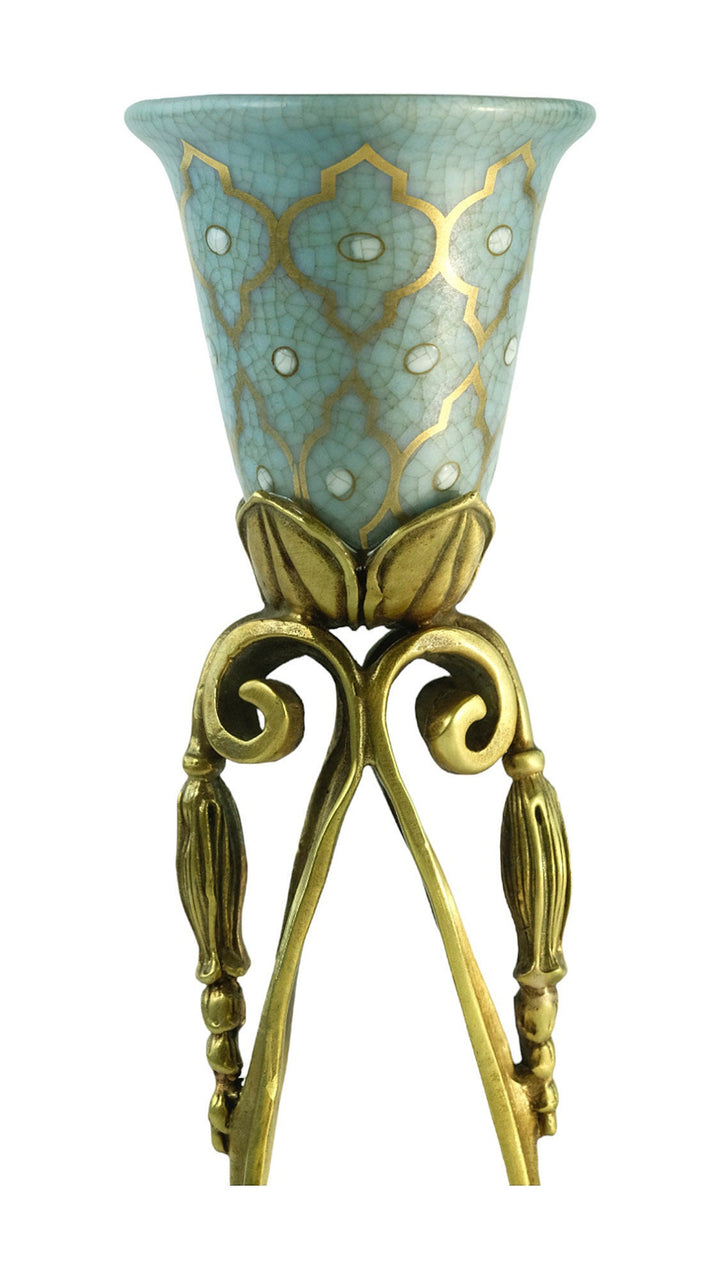 Pair of Bronze Mounted Porcelain Candle Holders in Jugendstil Style with Flower Motifs Art Nouveau Decoration Candlestick Holders Candle Art