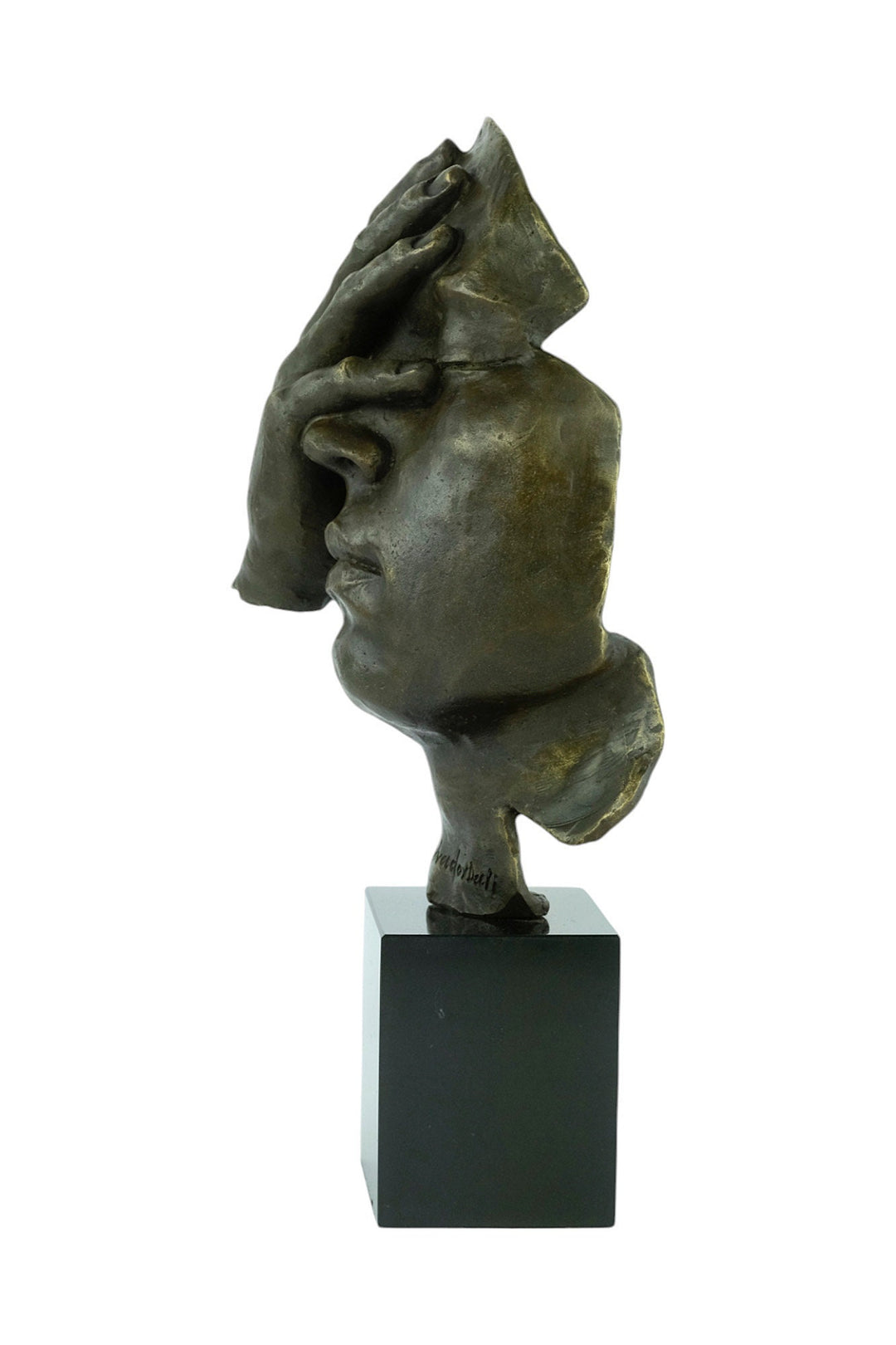 Modern Bronze Sculpture of a Hand Covering a Face Inspired by Salvador Dali Resignation Contemporary Art Statue Bronze Dali Sculpture Art