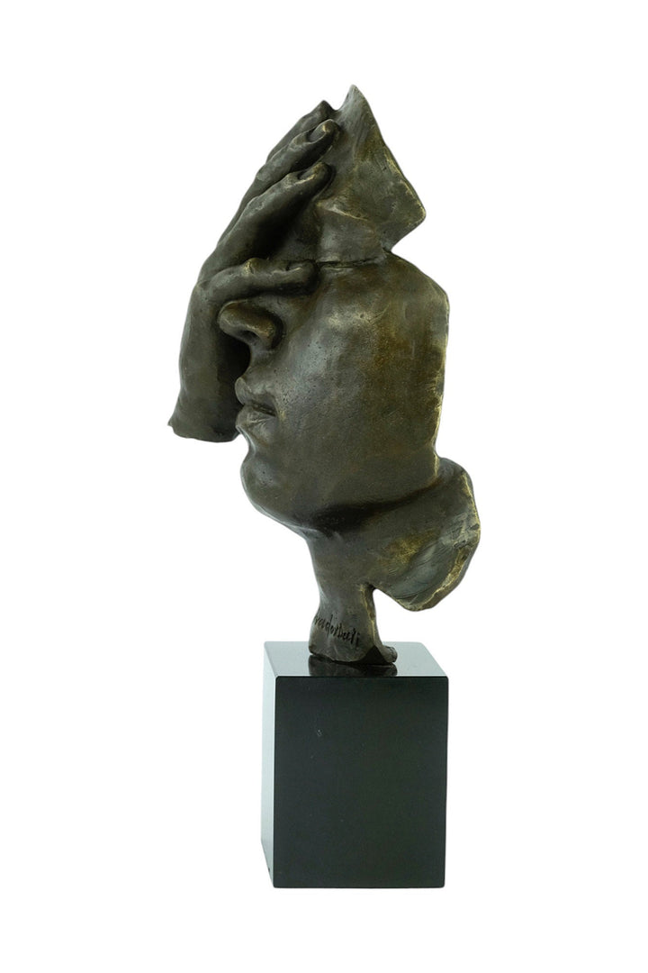 Modern Bronze Sculpture of a Hand Covering a Face Inspired by Salvador Dali Resignation Contemporary Art Statue Bronze Dali Sculpture Art