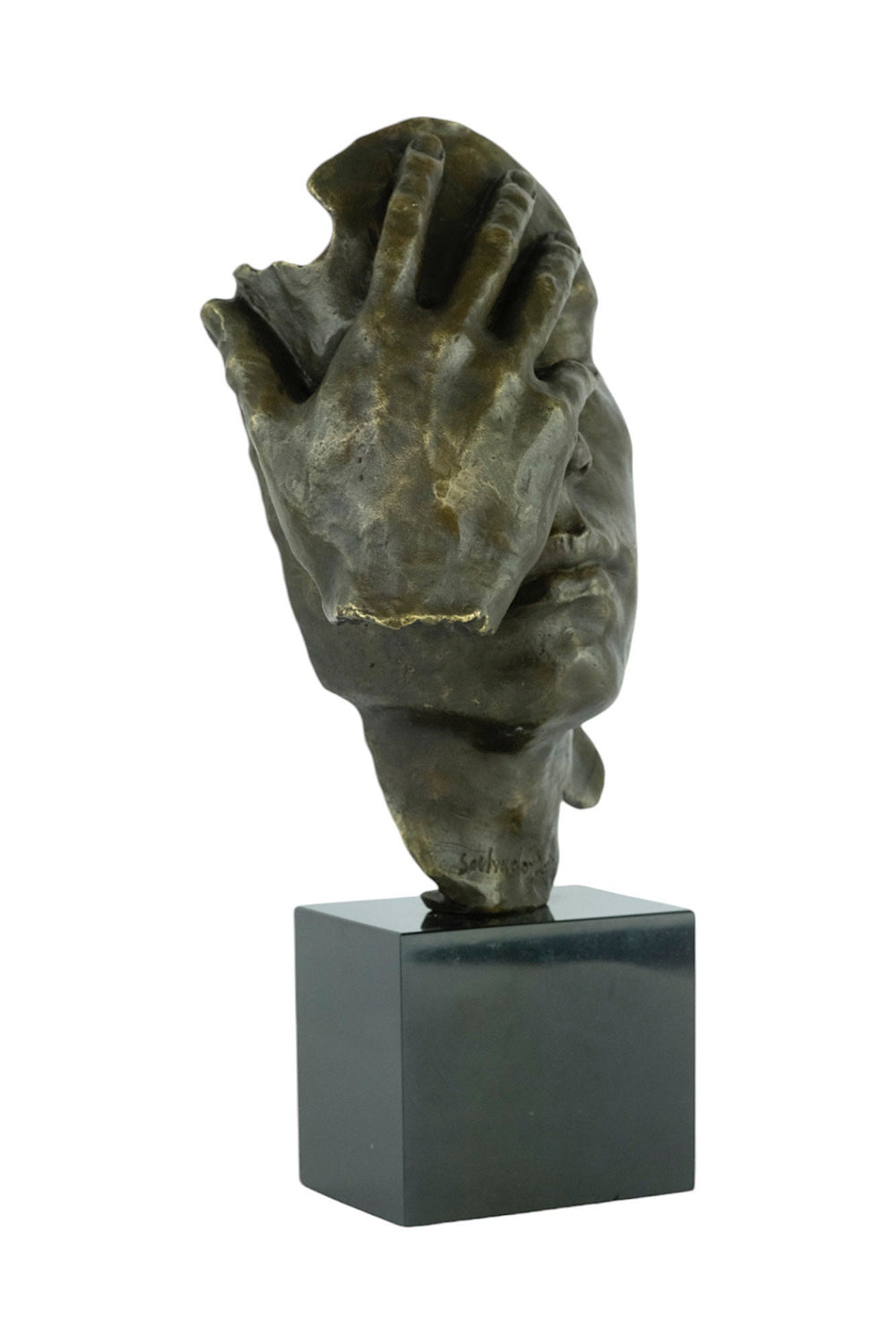 Modern Bronze Sculpture of a Hand Covering a Face Inspired by Salvador Dali Resignation Contemporary Art Statue Bronze Dali Sculpture Art