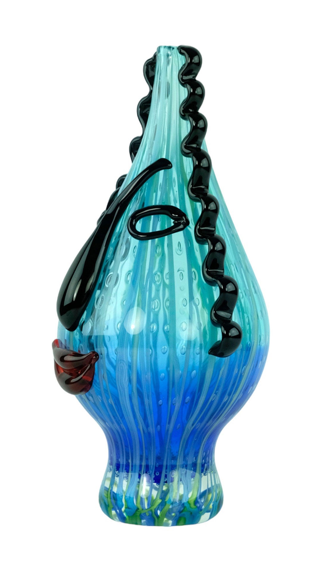 Abstract Glass Vase of a Winking Female with Curly Hair in Murano Style Decorative Vase Art Vase in Picasso Style Unique Vase in Glass