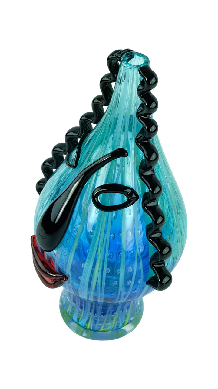 Abstract Glass Vase of a Winking Female with Curly Hair in Murano Style Decorative Vase Art Vase in Picasso Style Unique Vase in Glass
