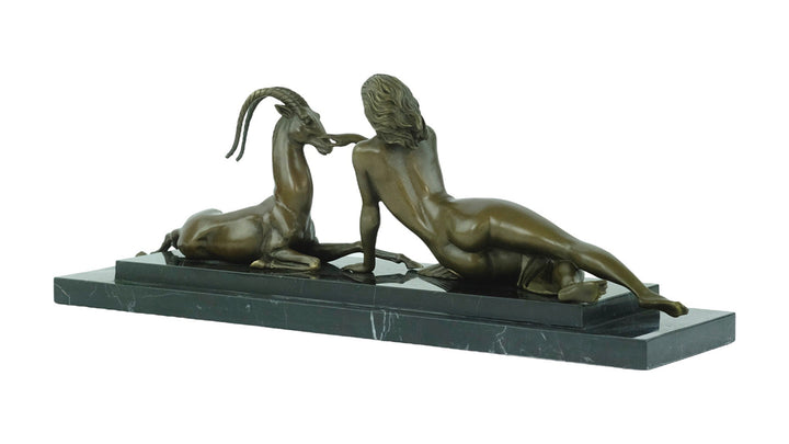 Large Bronze Sculpture of a Female with Antelope in Art Deco Style Bronze Art Statue Hunting Decoration Art Deco Statue Bronze Female Statue