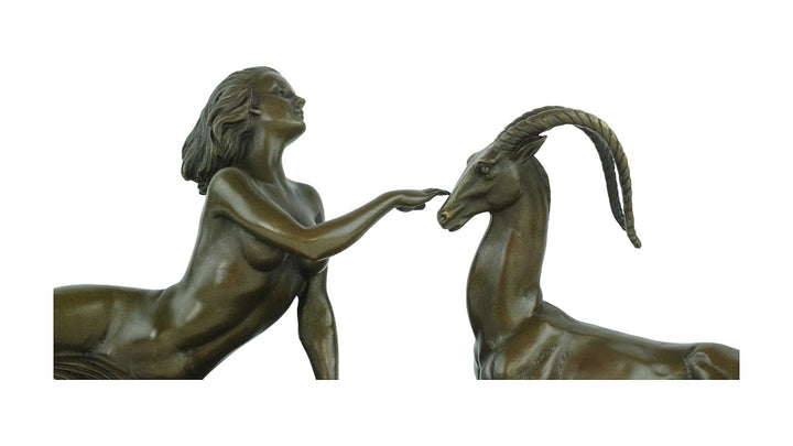 Large Bronze Sculpture of a Female with Antelope in Art Deco Style Bronze Art Statue Hunting Decoration Art Deco Statue Bronze Female Statue