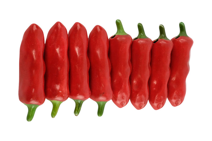 Set of Eight Ceramic Red Peppers as Decorative Objects Red Pepper Sculptures Vegetable Decoration Kitchen Decoration Red Pepper Lovers Gift