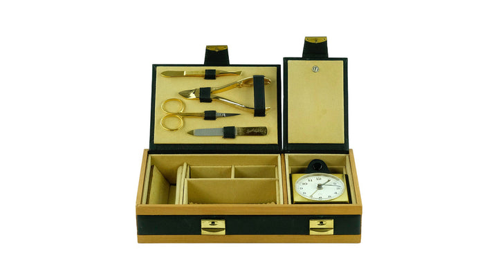 Solingen Travel Case with Travel Clock and Manicure Set Plus Jewellery Box Vintage Travel Case Solingen Germany Female Beauty Case Luxurious
