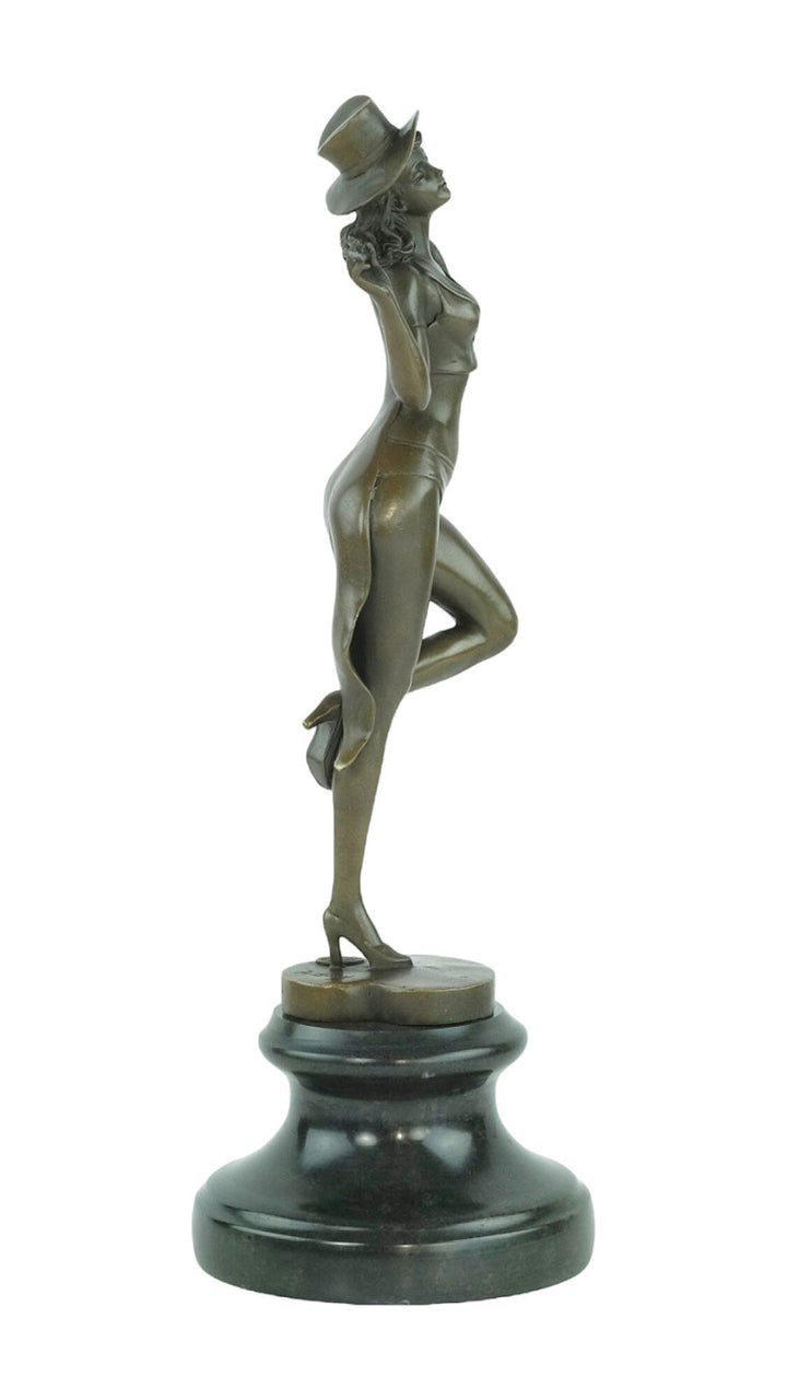 Bronze Sculpture of a Revue Dancer on Heart Shaped Base in Art Deco Style Bronze Dancer Statue Show Dancer Sculpture Dancer Gift Art Deco