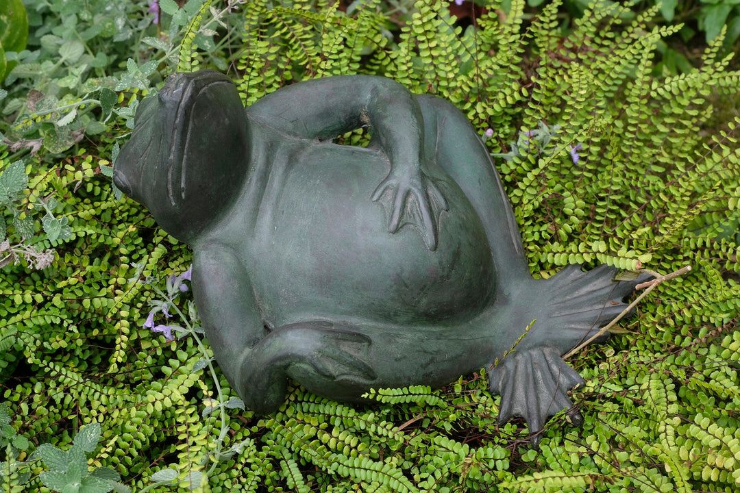 Bronze Sculpture of a Frog Lying on it's Back Animal Art Statue Relaxing Frog Sculpture Outdoor Frog Statue Garden Frog Decoration Frog Gift