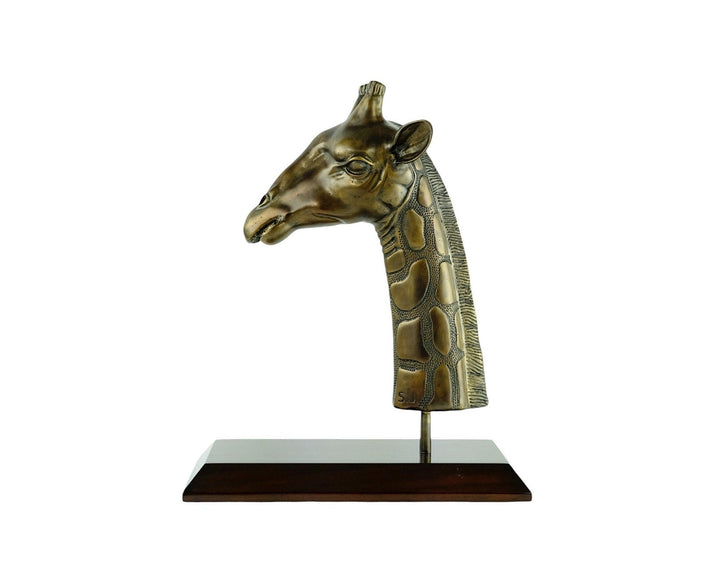 Luxurious Bronze Sculpture of a Giraffe Head on Mahogany Wooden Base Bronze Wildlife Statue Giraffe Sculpture Giraffe Lovers Gift Animal Art