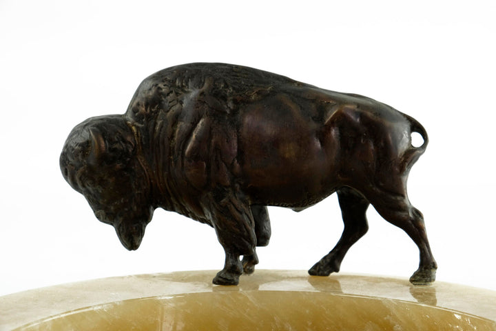 Onyx Tray with Bronze Sculpture of a Bison Animal Art Decoration Hunting Decoration Wildlife Sculpture Vide Poche Unique Ashtray Bison Decor