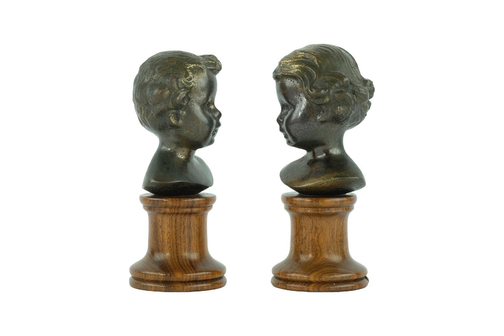 Set of Antique Bronze Busts of a Boy and Girl Bronze Antique Sculptures of Children Italian Sculptures Antique Decoration Boy and Girl Art