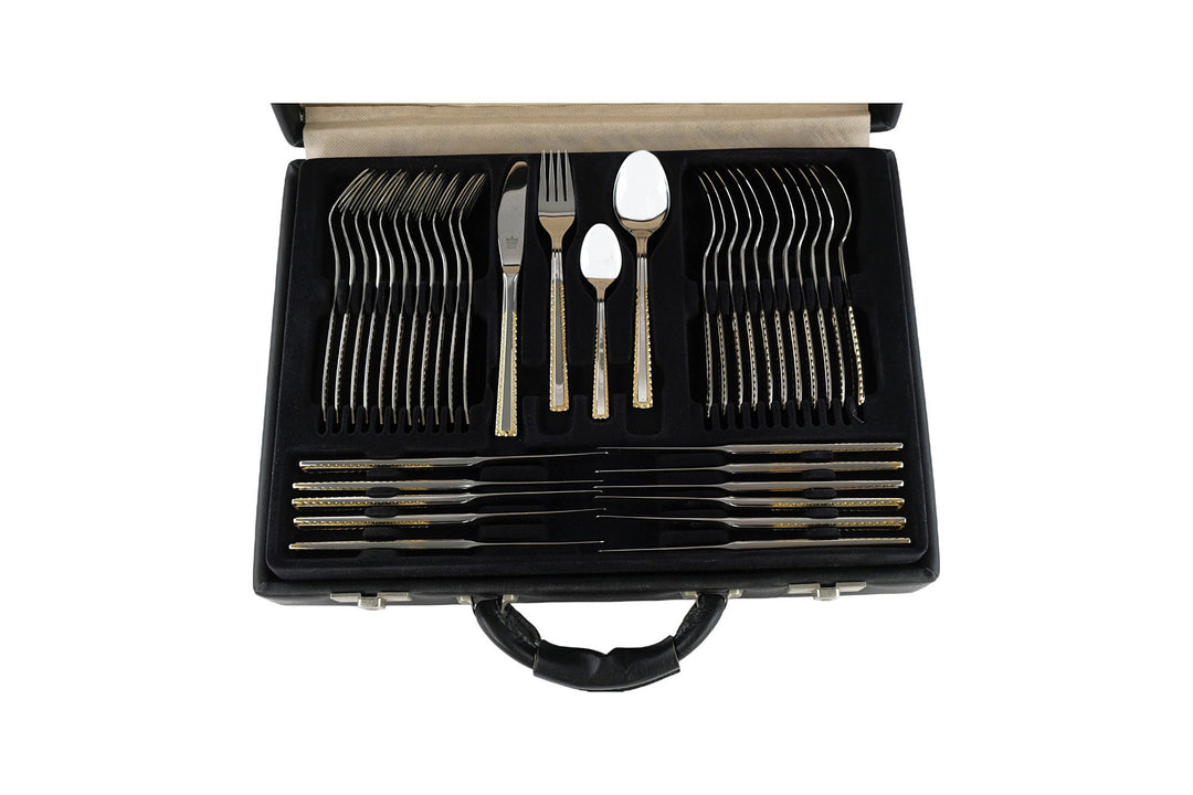 12 Persons Luxury Cutlery Set in Suitcase by SBS Solingen - 69 Pieces - 24 Carat Gold Plated Cutlery Set - German Cutlery Set by Solingen