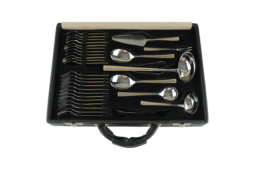 12 Persons Luxury Cutlery Set in Suitcase by SBS Solingen - 69 Pieces - 24 Carat Gold Plated Cutlery Set - German Cutlery Set by Solingen
