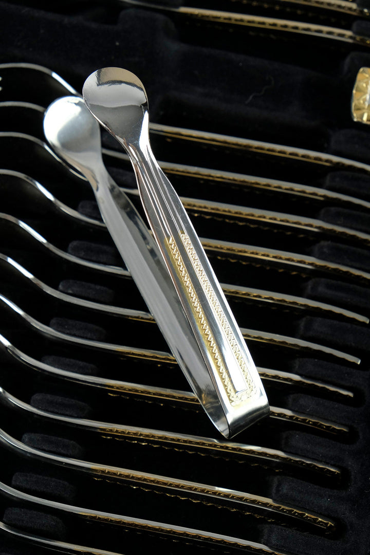 12 Persons Luxury Cutlery Set in Suitcase by SBS Solingen - 69 Pieces - 24 Carat Gold Plated Cutlery Set - German Cutlery Set by Solingen