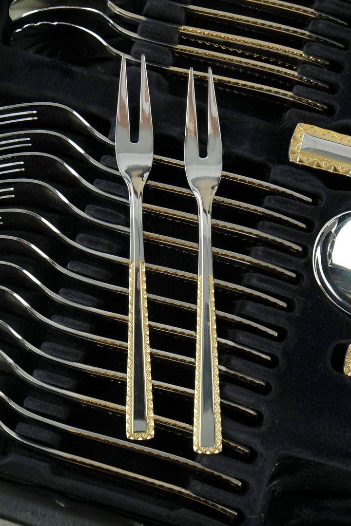 12 Persons Luxury Cutlery Set in Suitcase by SBS Solingen - 69 Pieces - 24 Carat Gold Plated Cutlery Set - German Cutlery Set by Solingen