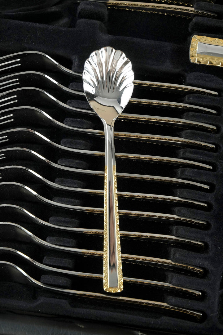 12 Persons Luxury Cutlery Set in Suitcase by SBS Solingen - 69 Pieces - 24 Carat Gold Plated Cutlery Set - German Cutlery Set by Solingen