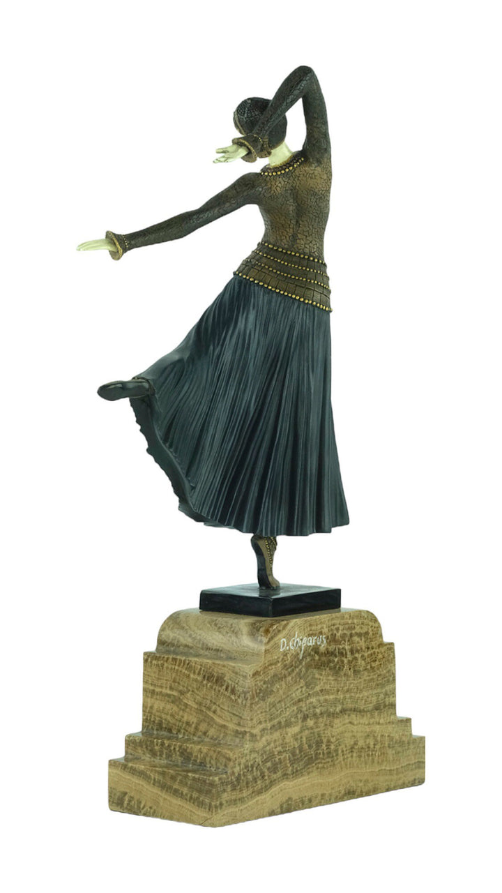 Bronze Dancer Sculpture in Chiparus Style Art Deco Bronze Dancer Statue Ayouta Cold Painted Sculpture Art Deco Sculpture Art Deco Female