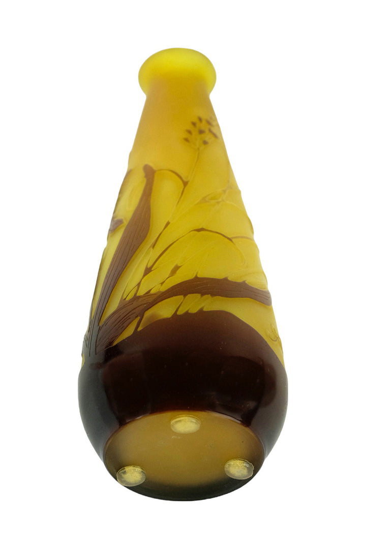 Original Cameo Glass Vase by Emile Galle with Floral Decor Art Nouveau Vase French Antiques Art Nouveau Decoration Glass Gallé Vase For Sale