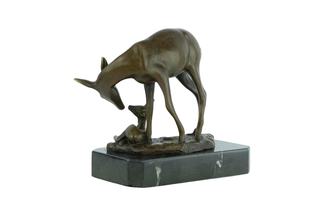Bronze Sculpture of a Doe with her Fawn on Marble Base Inspired by Barye Bronze Statue Hunting Decoration Bronze Deer Sculpture Animal Art