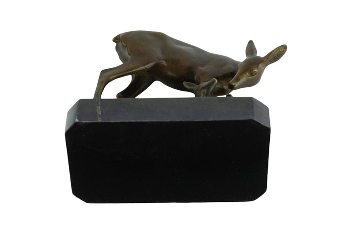 Bronze Sculpture of a Doe with her Fawn on Marble Base Inspired by Barye Bronze Statue Hunting Decoration Bronze Deer Sculpture Animal Art
