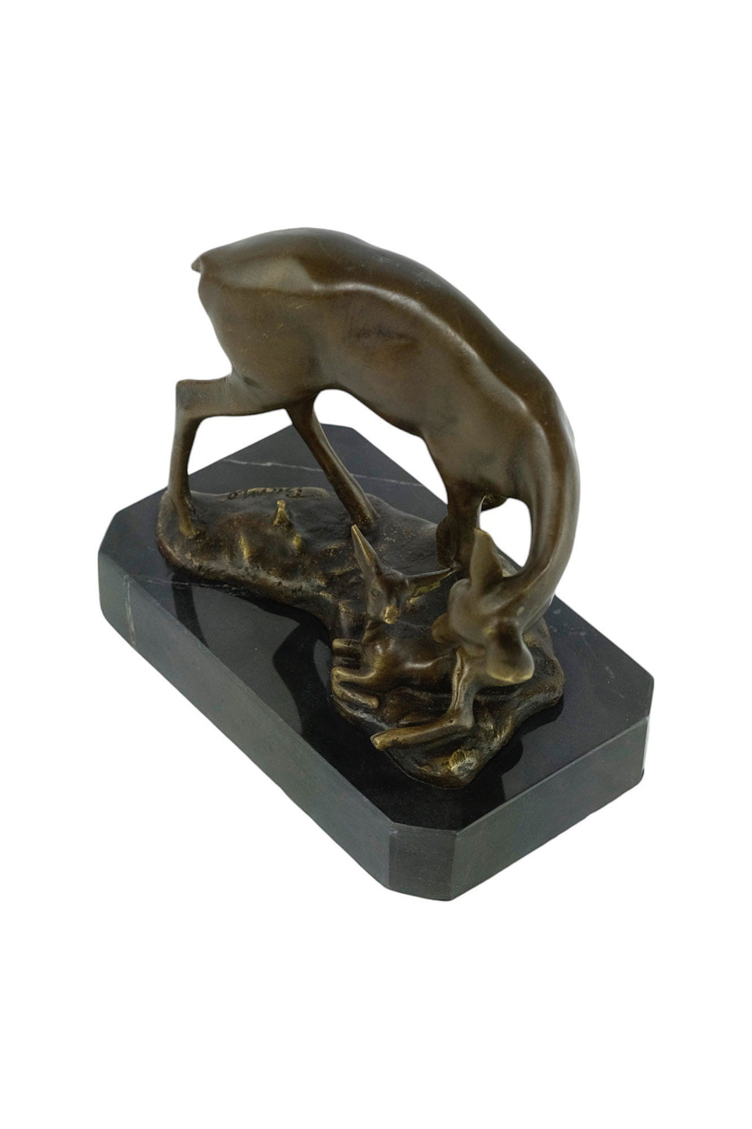 Bronze Sculpture of a Doe with her Fawn on Marble Base Inspired by Barye Bronze Statue Hunting Decoration Bronze Deer Sculpture Animal Art