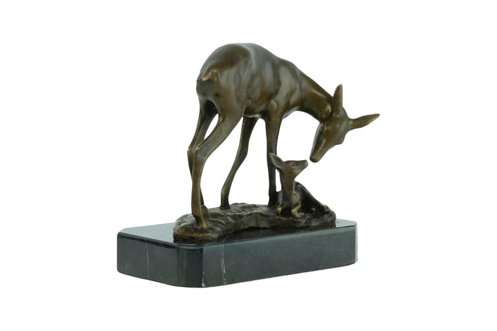 Bronze Sculpture of a Doe with her Fawn on Marble Base Inspired by Barye Bronze Statue Hunting Decoration Bronze Deer Sculpture Animal Art