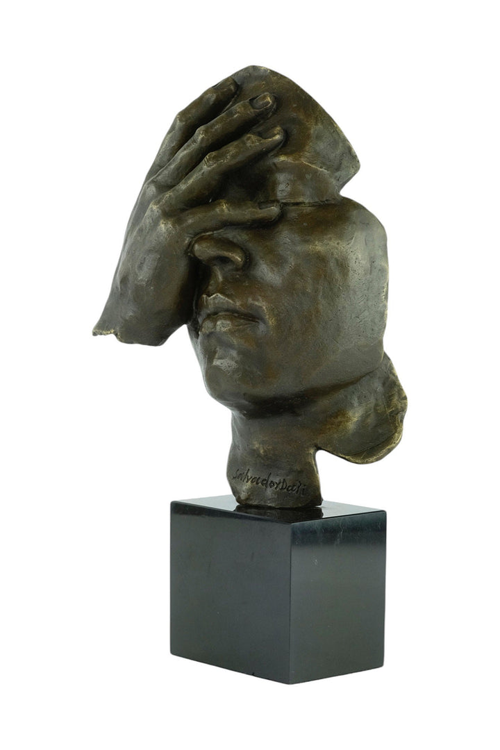 Modern Bronze Sculpture of a Hand Covering a Face Inspired by Salvador Dali Resignation Contemporary Art Statue Bronze Dali Sculpture Art