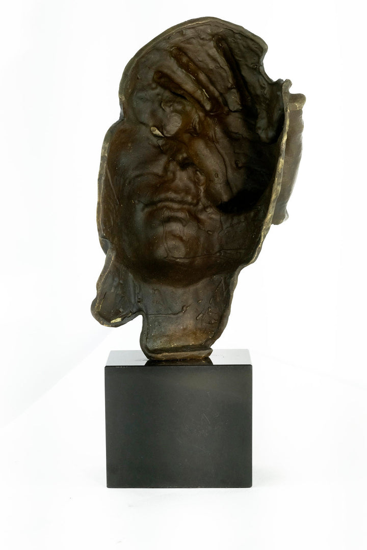 Modern Bronze Sculpture of a Hand Covering a Face Inspired by Salvador Dali Resignation Contemporary Art Statue Bronze Dali Sculpture Art