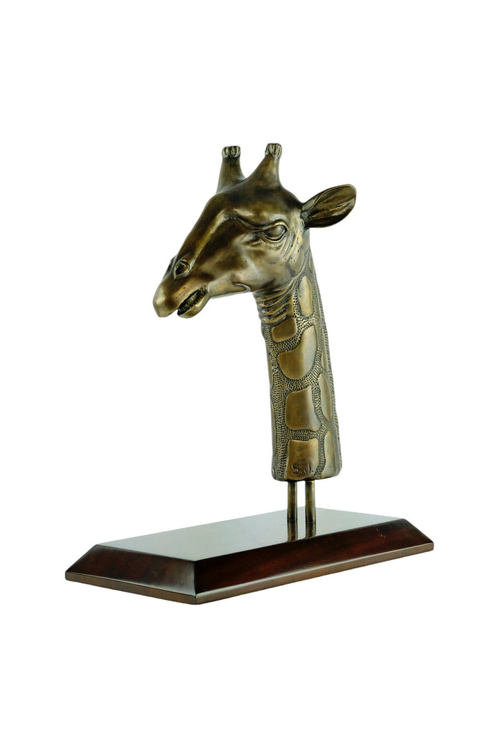 Luxurious Bronze Sculpture of a Giraffe Head on Mahogany Wooden Base Bronze Wildlife Statue Giraffe Sculpture Giraffe Lovers Gift Animal Art