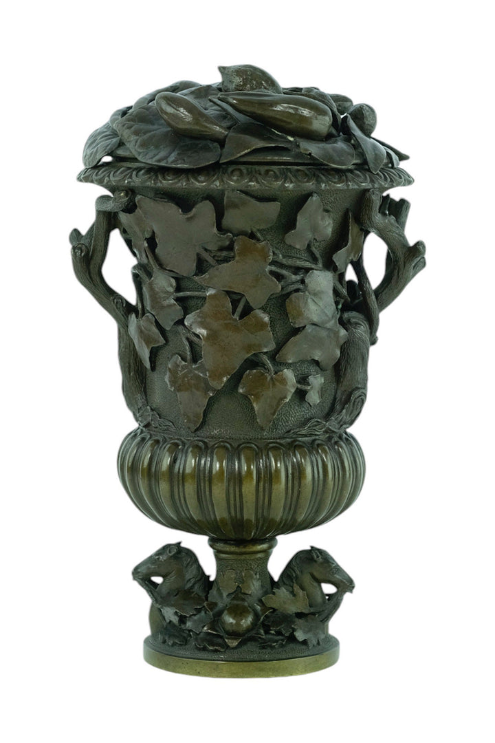 An Antique Bronze Vase with Floral Decoration and Horse Heads 19th Century Bronze Vase Antique French Vase Barbedienne Style Vase