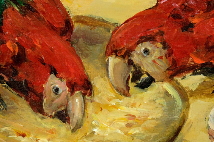 An Oil Painting of Parrots by Claude Firmin - Framed Oil on Panel Painting - Decorative French Art - Parrot Lovers Gift - Parrot Art