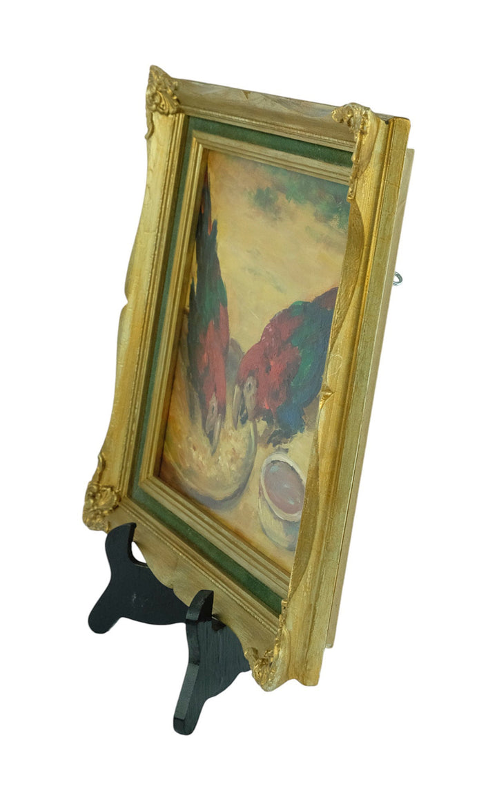 An Oil Painting of Parrots by Claude Firmin - Framed Oil on Panel Painting - Decorative French Art - Parrot Lovers Gift - Parrot Art