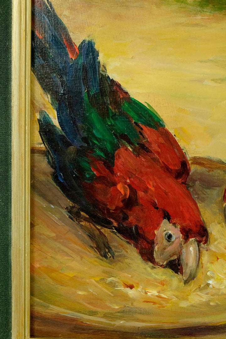 An Oil Painting of Parrots by Claude Firmin - Framed Oil on Panel Painting - Decorative French Art - Parrot Lovers Gift - Parrot Art