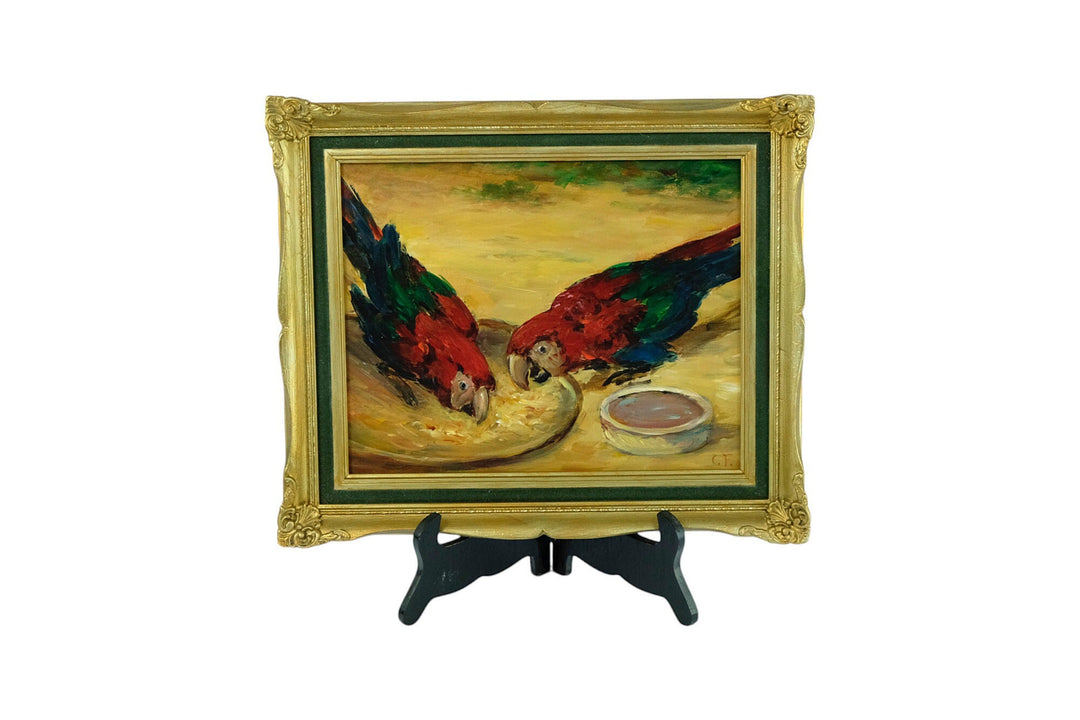An Oil Painting of Parrots by Claude Firmin - Framed Oil on Panel Painting - Decorative French Art - Parrot Lovers Gift - Parrot Art