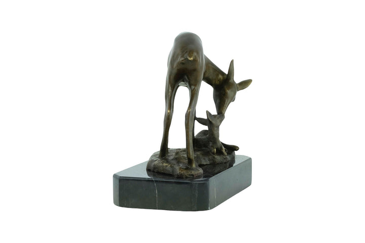 Bronze Sculpture of a Doe with her Fawn on Marble Base Inspired by Barye Bronze Statue Hunting Decoration Bronze Deer Sculpture Animal Art