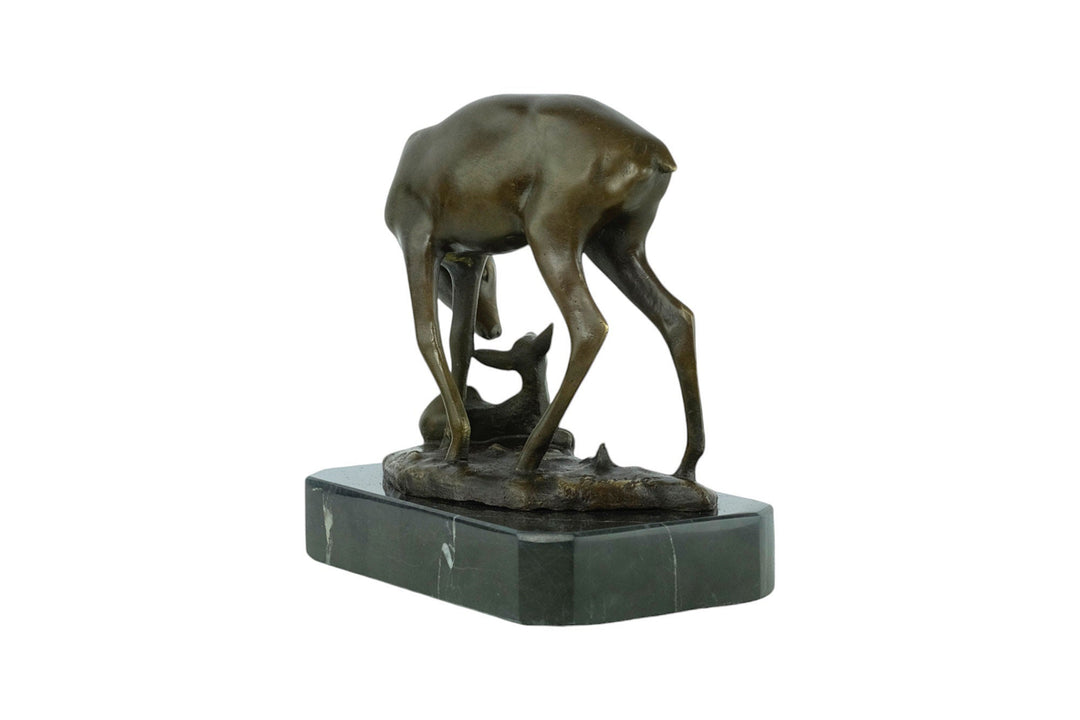 Bronze Sculpture of a Doe with her Fawn on Marble Base Inspired by Barye Bronze Statue Hunting Decoration Bronze Deer Sculpture Animal Art
