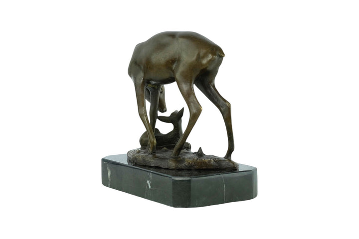 Bronze Sculpture of a Doe with her Fawn on Marble Base Inspired by Barye Bronze Statue Hunting Decoration Bronze Deer Sculpture Animal Art