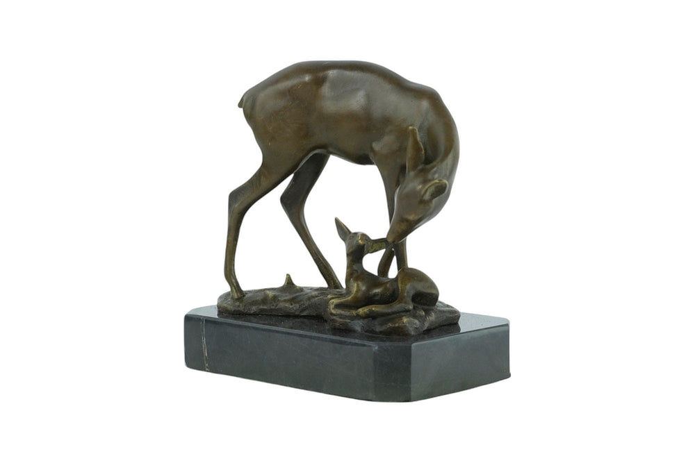 Bronze Sculpture of a Doe with her Fawn on Marble Base Inspired by Barye Bronze Statue Hunting Decoration Bronze Deer Sculpture Animal Art